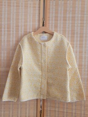 ZARA Textured Yellow Quilted Button Jacket